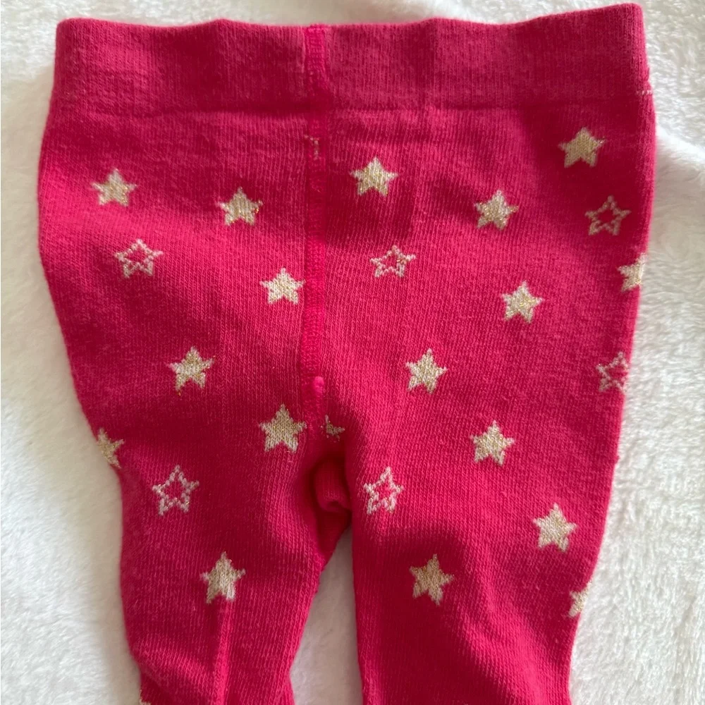 MUD PIE Dark Pink Gold Stars Baby Girl Tights 9-12 months